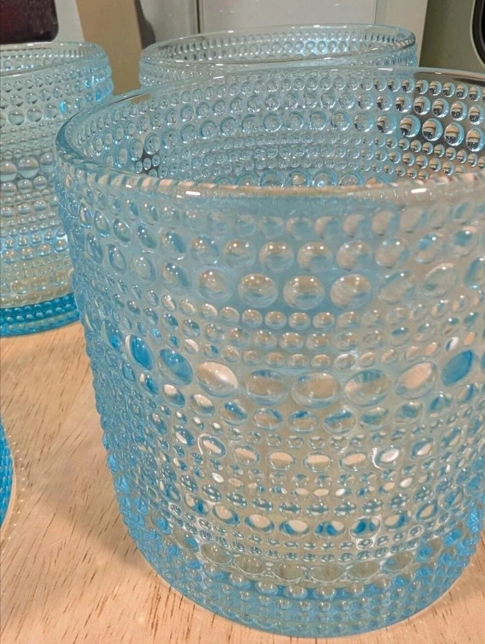 4 Blue Hobnail Drinking Glasses Old-fashioned Bar & Beverage